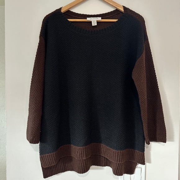 St John | Women’s Colour Block Sweater Cropped Sleeve Black and Brown Wool Blend - Picture 1 of 13